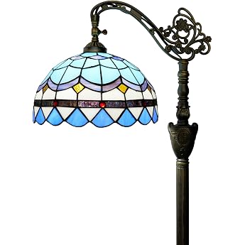 Tiffany Floor Lamp Vintage Floor Lamp Blue Mediterranean Style Stained Glass Floor Light Rustic Corner Gooseneck Floor Lamp with Adjustable Angle for Home Decor Living Room Bedroom 30.5 x 30.5 x [Energy Class F]