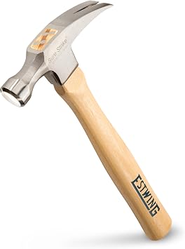 ESTWING Sure Strike Hammer - 16 oz Straight Rip Claw with Smooth Face & Hickory Wood Handle - MRW16S