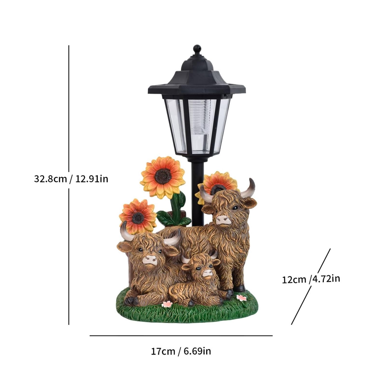 Decorazione con Mucca delle Dipinta a Mano e Luce Solare Lanterna Autoportante Statua da Giardino Rustica per Cortile, Mucca