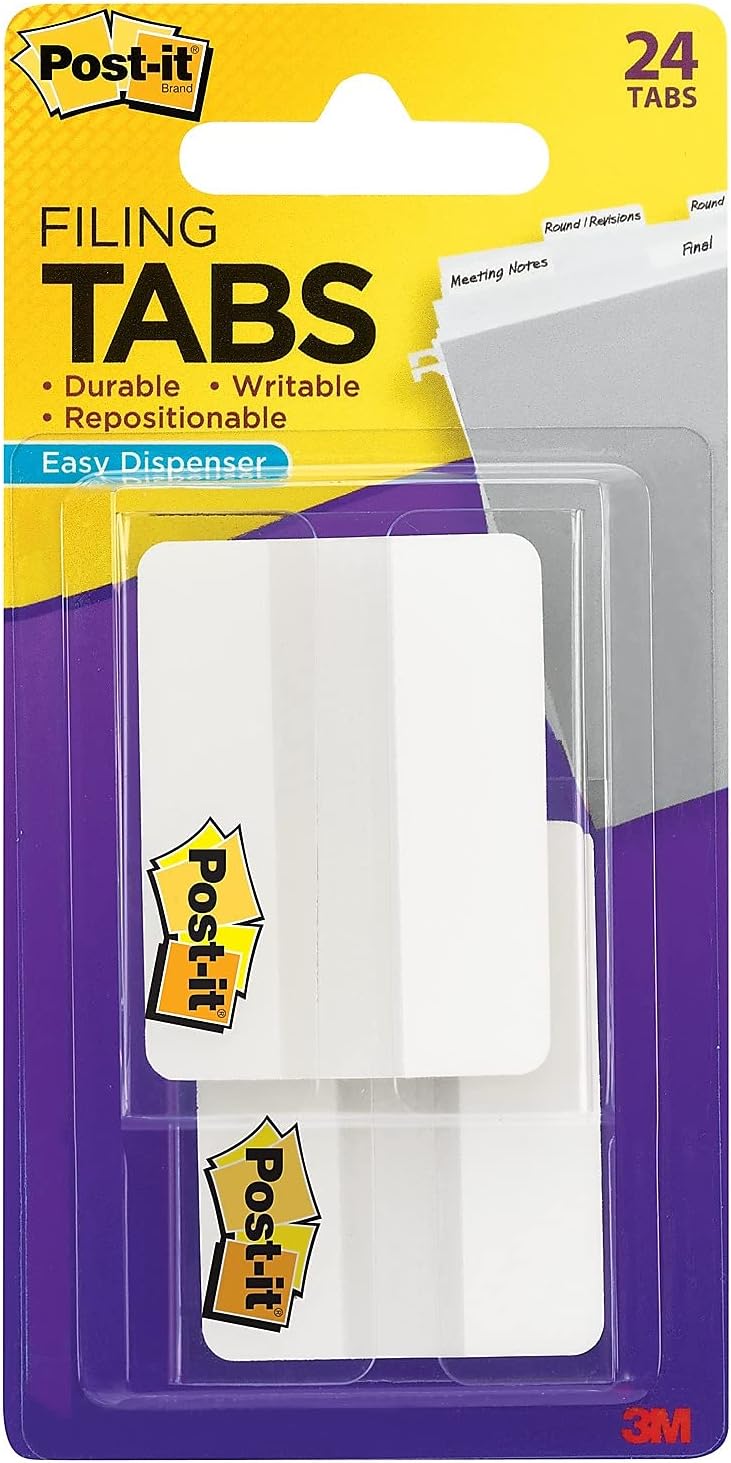 Post-it Tabs, 2 in Solid, White, 12 Tabs/On-The-Go Dispenser, 2 Dispensers/Pack (686-24WE)