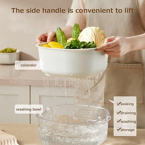 Miniatura 3 de Juego de 3 coladores de cocina, coladores de cocina, 2 en 1, lavabo de drenaje desmontable de doble capa y cesta, coladores de alimentos con asas