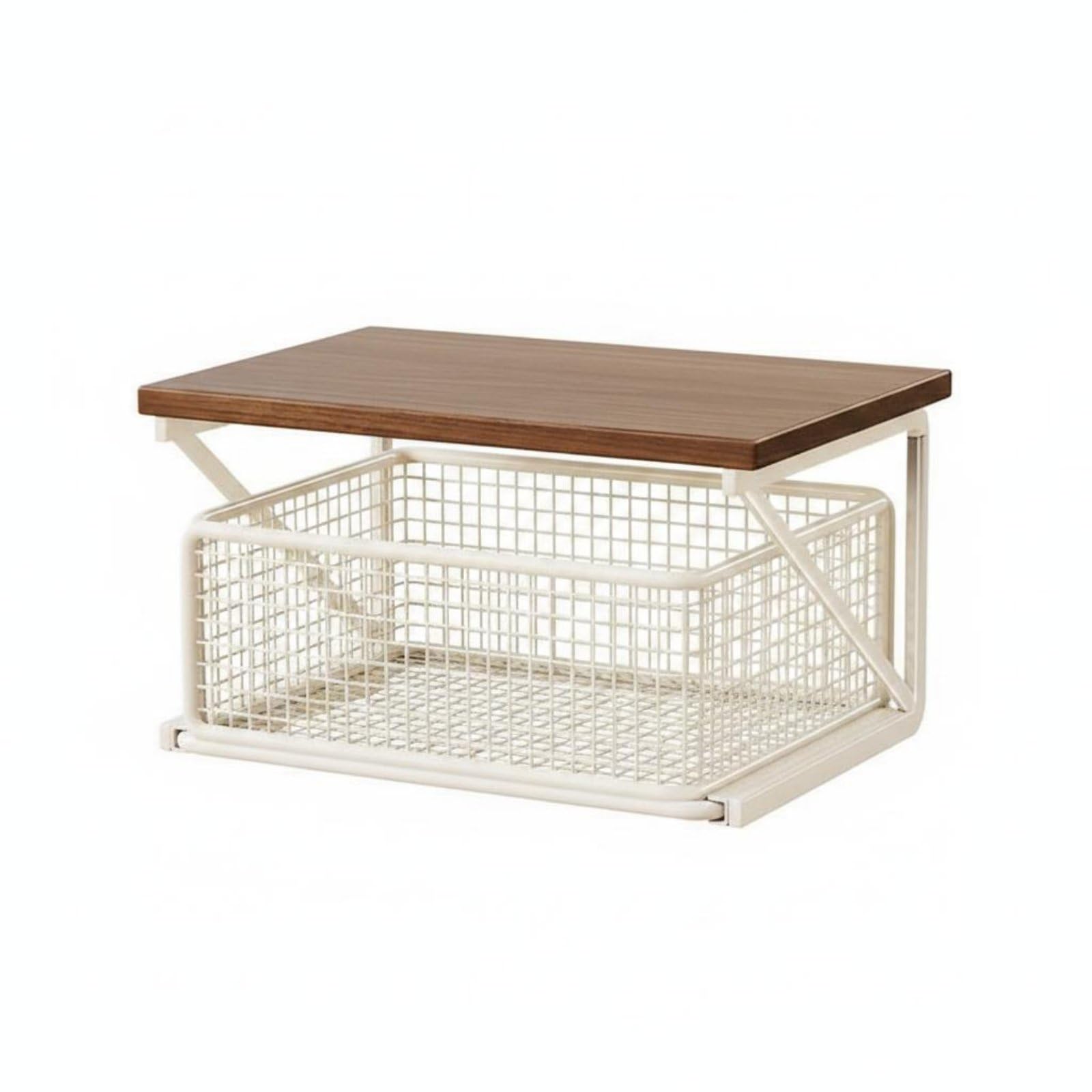 Space-Saving Coffee Station Organizer Easy Reach Desktop Organizer Shelf Stable Drawer Storage Rack Wire Basket for Kitchen Counter, Office Desk, White, Single S Teak-image-43