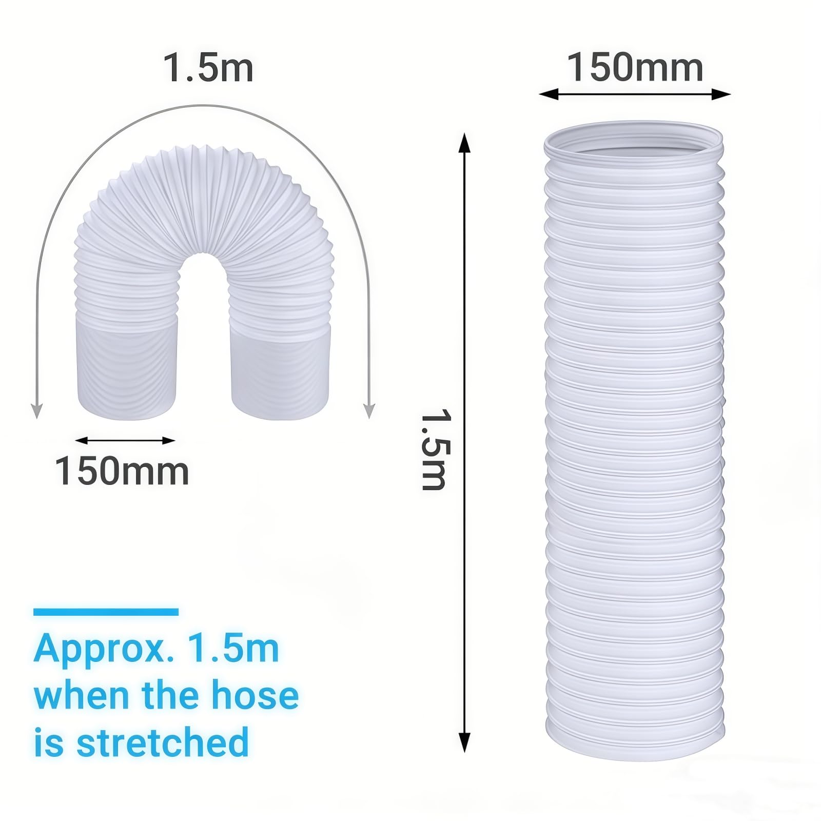 Tubo Condizionatore Portatile, Diametro 150 mm tubo per Condizionatore portatile, per Climatizzatore Filettatura Antiorario per Asciugatrice, Cappa Aspirante 1.5m