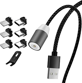 6.5ft Magnetic Charger Cable with 6 Magnetic Tips (3 Type C & 3 Iproduct), Blue LED Light, Removal Tool Included, Convenient Charging Solution for Day and Night
