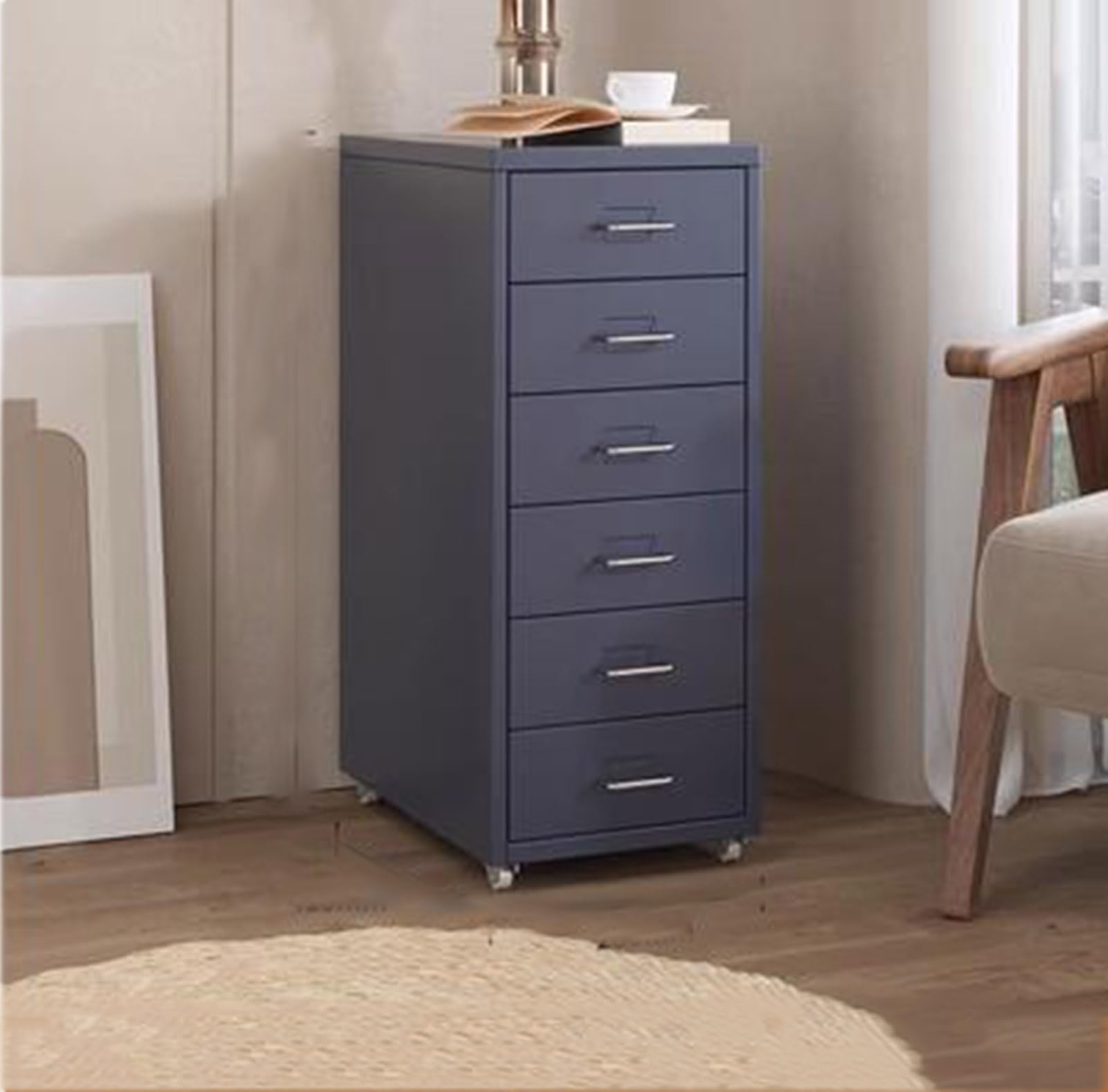 Aioneer Grau Mobile Metal Filing Cabinet On Wheels Rolling Storage Organizer With Drawers Vertical Rolling File Cabinet Printer Stand Lockable Casters Office Storage Solution-27.16 * 16 * 11Inch