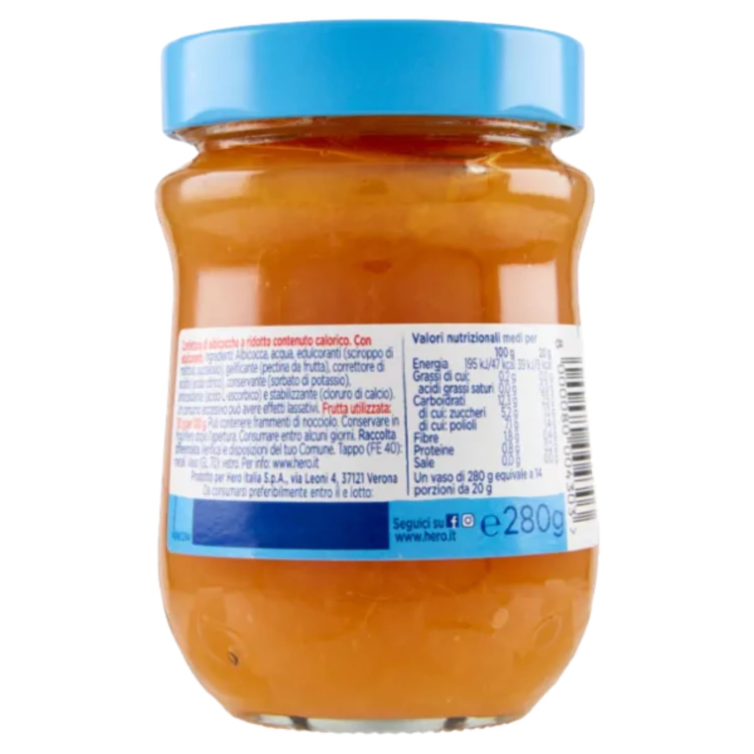 Confettura Light Albicocca 280 g Senza Zuccheri Aggiunti – Marmellata Ipocalorica per Colazione e Dolci – Variazioni 4/8/12 Pezzi (8 PEZZI)