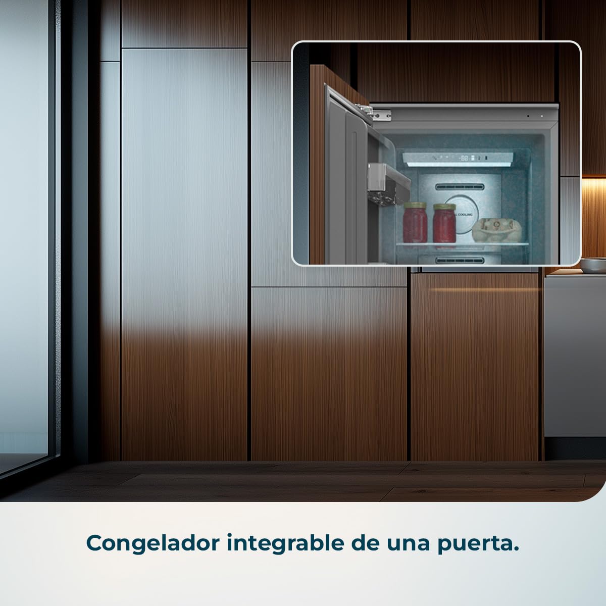 Cecotec Congelador Integrable Vertical 222L Bolero CoolMarket UF BI-D 222 GREY E. Altura 187cm y 55,9cm de Ancho, Bajo Consumo, Metal Cooling, interior gris prémium, Fast Freezing