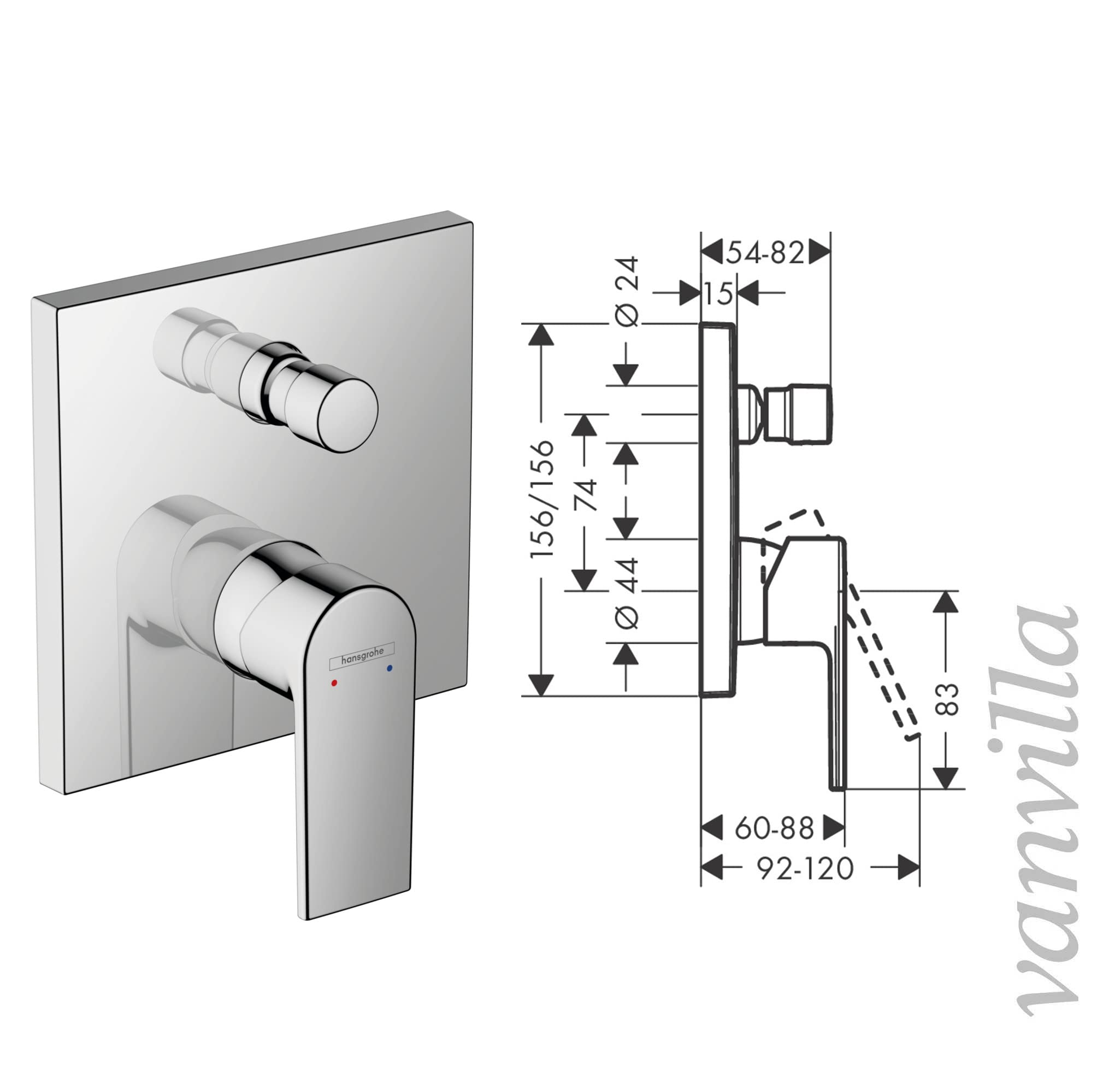 Vanvilla Hansgrohe HG32 - Sistema doccia a incasso con miscelatore monocomando e rubinetto, soffione rettangolare, set doccia lucido