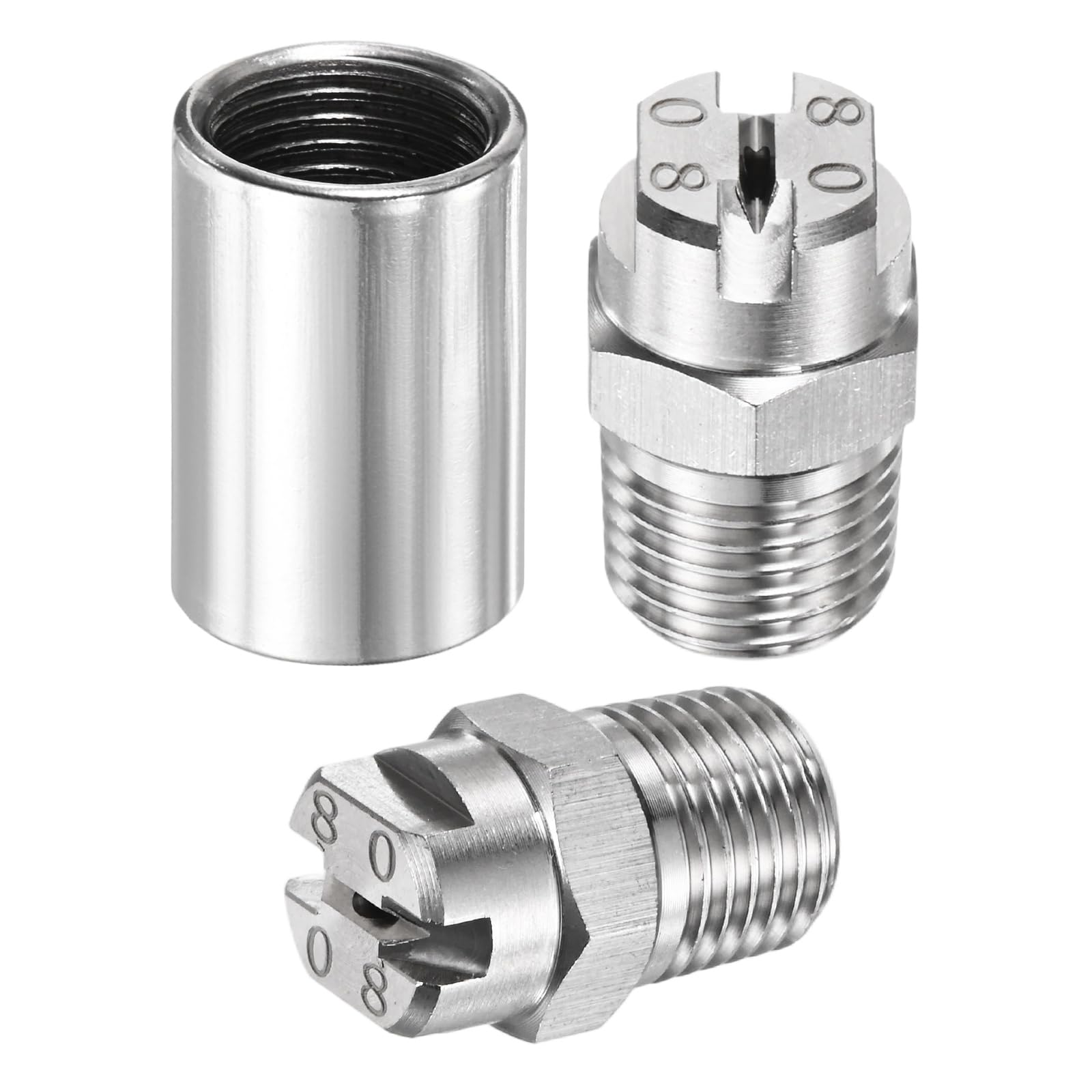 TIXIPEM 1/4" BSP Male 80 Degree Flat Fan Spray Tip [1SET] - High Pressure Washer Spray Nozzle with 1/4" BSP Female Pipe Fitting Used for Water Guns - [Stainless Steel-1.8MM]