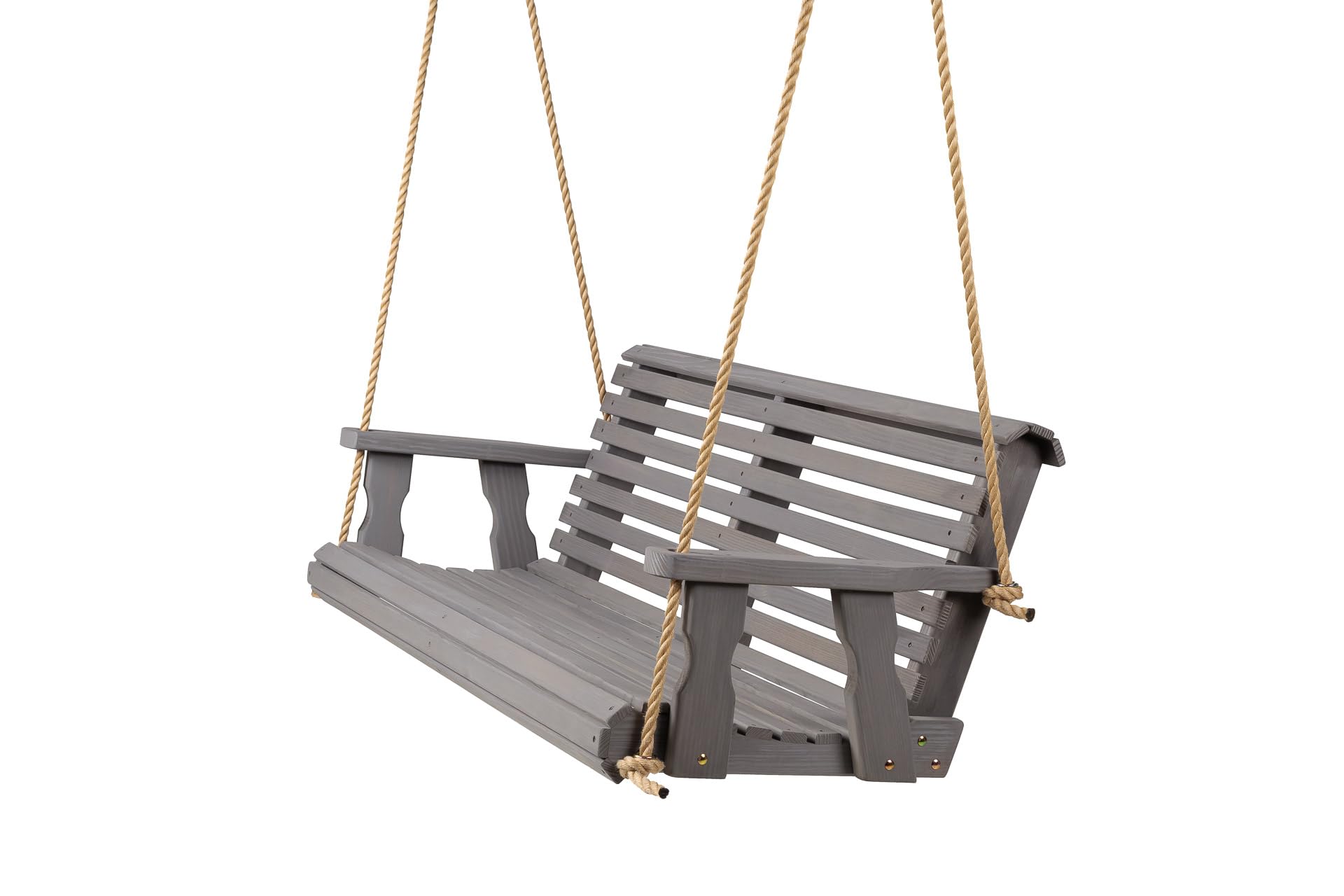 Amish Casual Heavy Duty 700 Lb Capacity Porch Swing (4 Foot, Semi-Solid Gray Stain) – Wooden Outdoor Roll Back Swing with Hanging Ropes – Amish Made in the USA