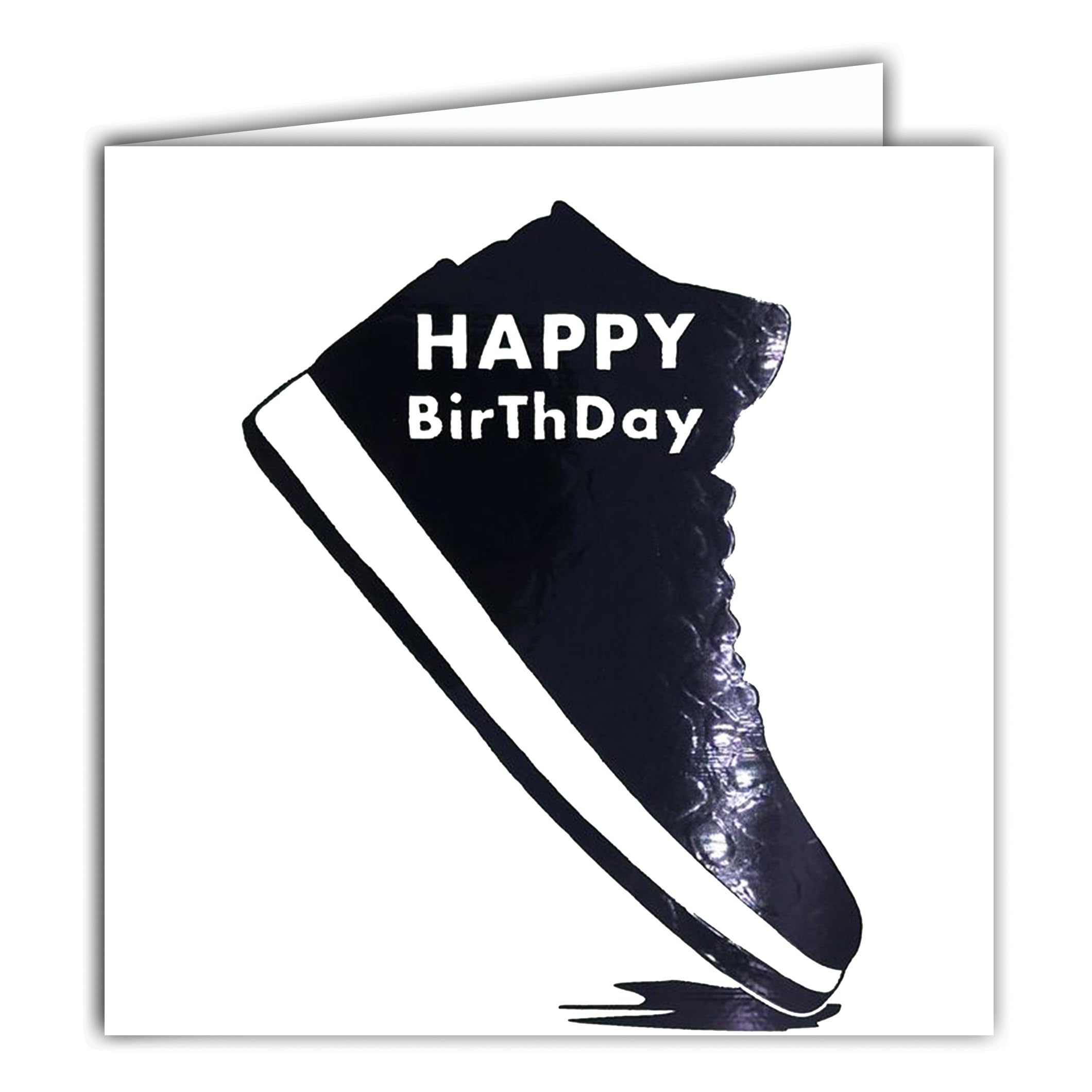 22232 Square Card Happy Birthday Sports Shoe Black Shiny Fashionable with White Envelope 15 x 15 cm Creation Edition Print Made in France – Dream of Words Collection