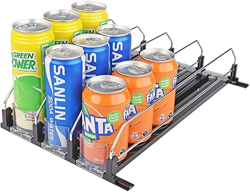 Dispensador de latas de soda para refrigerador, dispensador de bebidas autoempujable para refrigerador con deslizamiento de empuje ajustable,