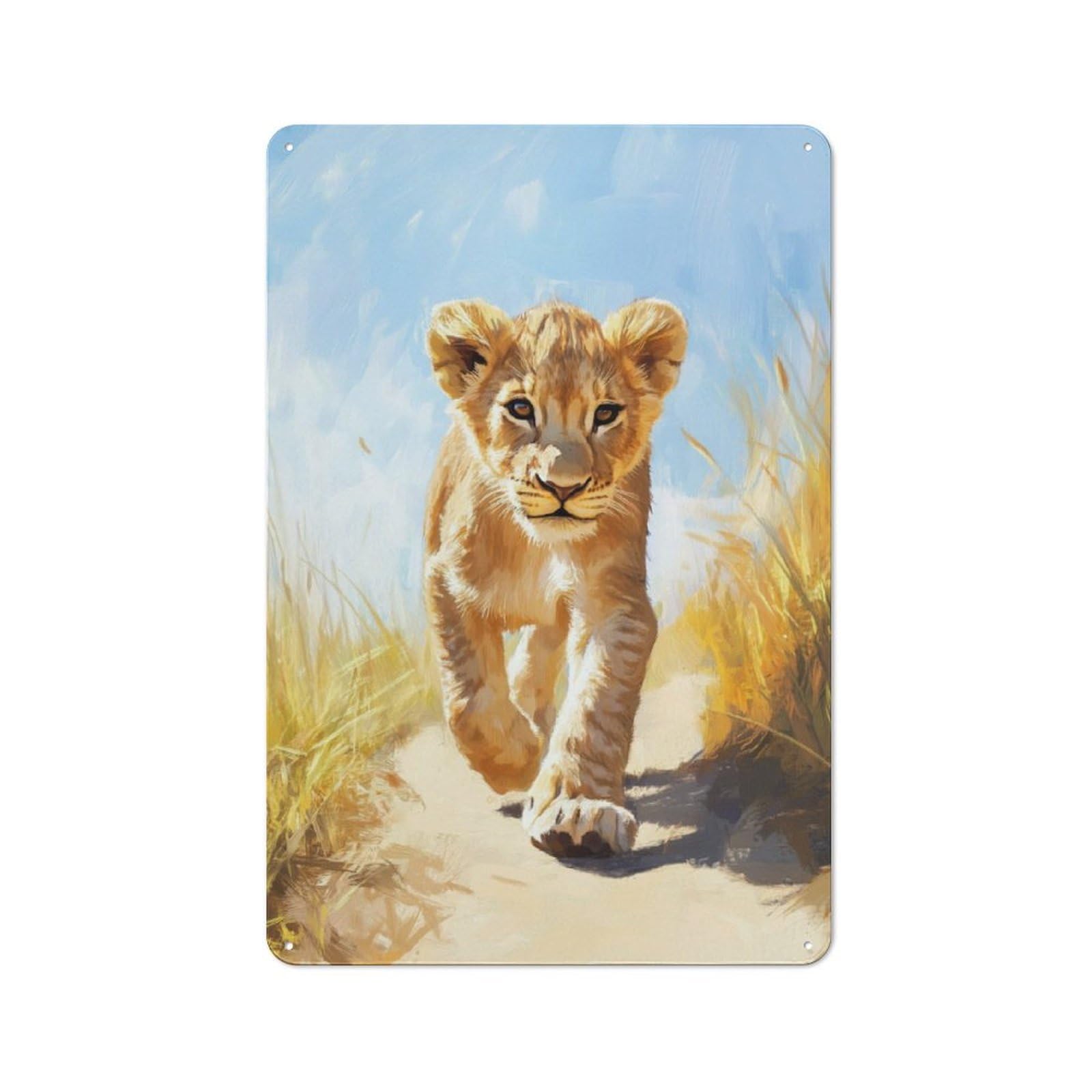Junmoney Lion Cub Walking Metal Sign 30X20cm With For Pub Or Café, Retro Decor, For Vintage Wall Decor Fans, For Garage And Workshop Walls