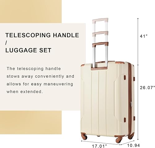 Miniatura 9 de Merax Maleta giratoria ligera con protectores de esquina, juego de equipaje de viaje (juego de 3 piezas (202428), BlancoMarrón, Conjunto de 3