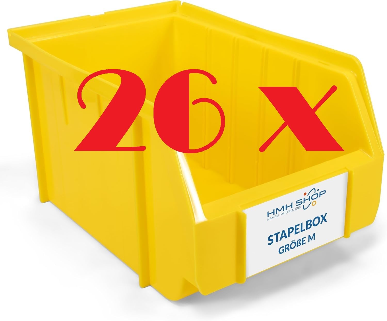HMH 26x Stapelboxen Größe M Werkstatt Garage Keller Sichtlagerboxen 230x150x130mm Lagerboxen GELB Sichtlagerkästen Kleinteile Aufbewahrung