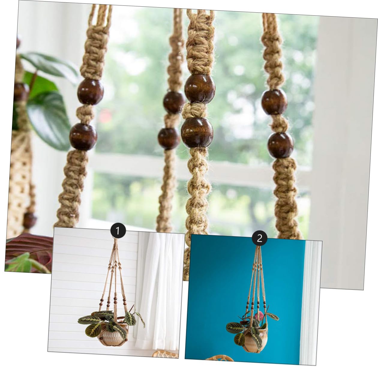 UKCOCO Lot De 3 Paniers Suspendus en Jute Et Macramé pour Plantes D'Intérieur en Corde De pour Pots De Fleurs en