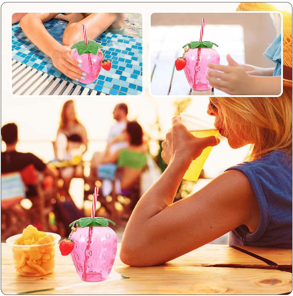 ABOOFAN Strawberry Shaped Cups with Lids and Straws 9Pcs Plastic Party Beverage Cups Adorable Juice Cups for Kids Home Office School