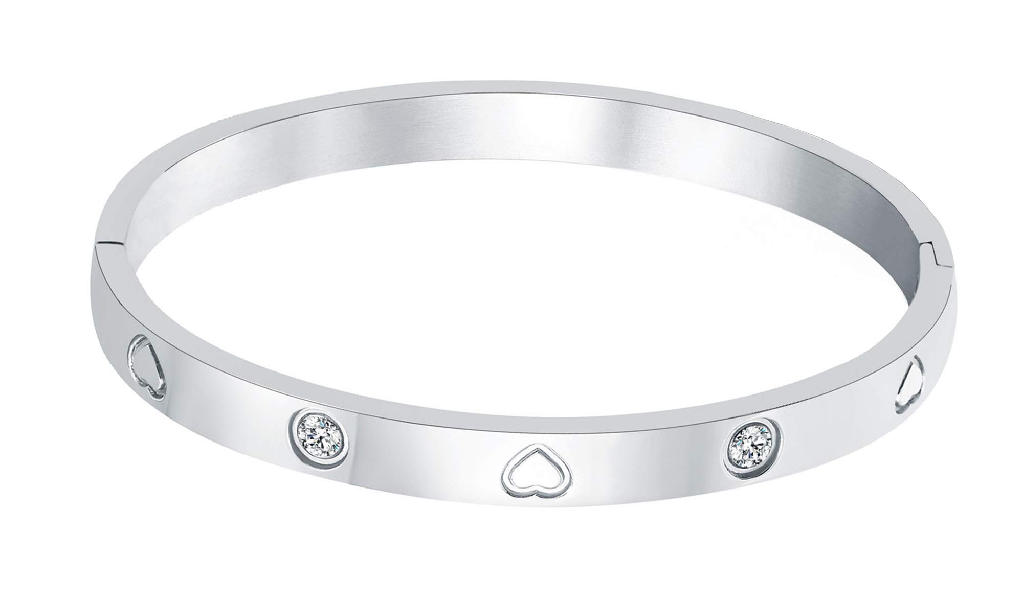 Christmas Gift MVCOLEDY Jewelry Gold /White Gold Plated Bangle Bracelet Heart Stone Stainless Steel with Crystal Bangle Bracelets for Women Jewelry