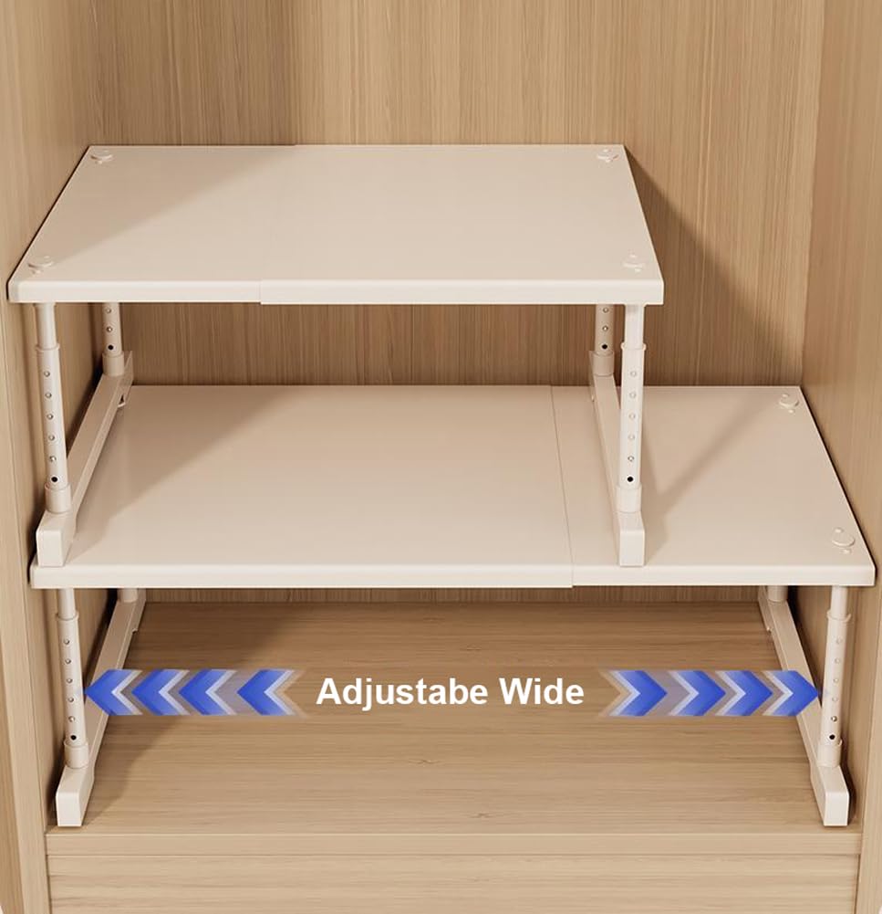 Scaffale espandibile per armadio da cucina, regolabile, resistente, impilabile, per armadietti e banconi della cucina, larghezza 24 cm, lunghezza 40-65 cm, altezza 25-35 cm