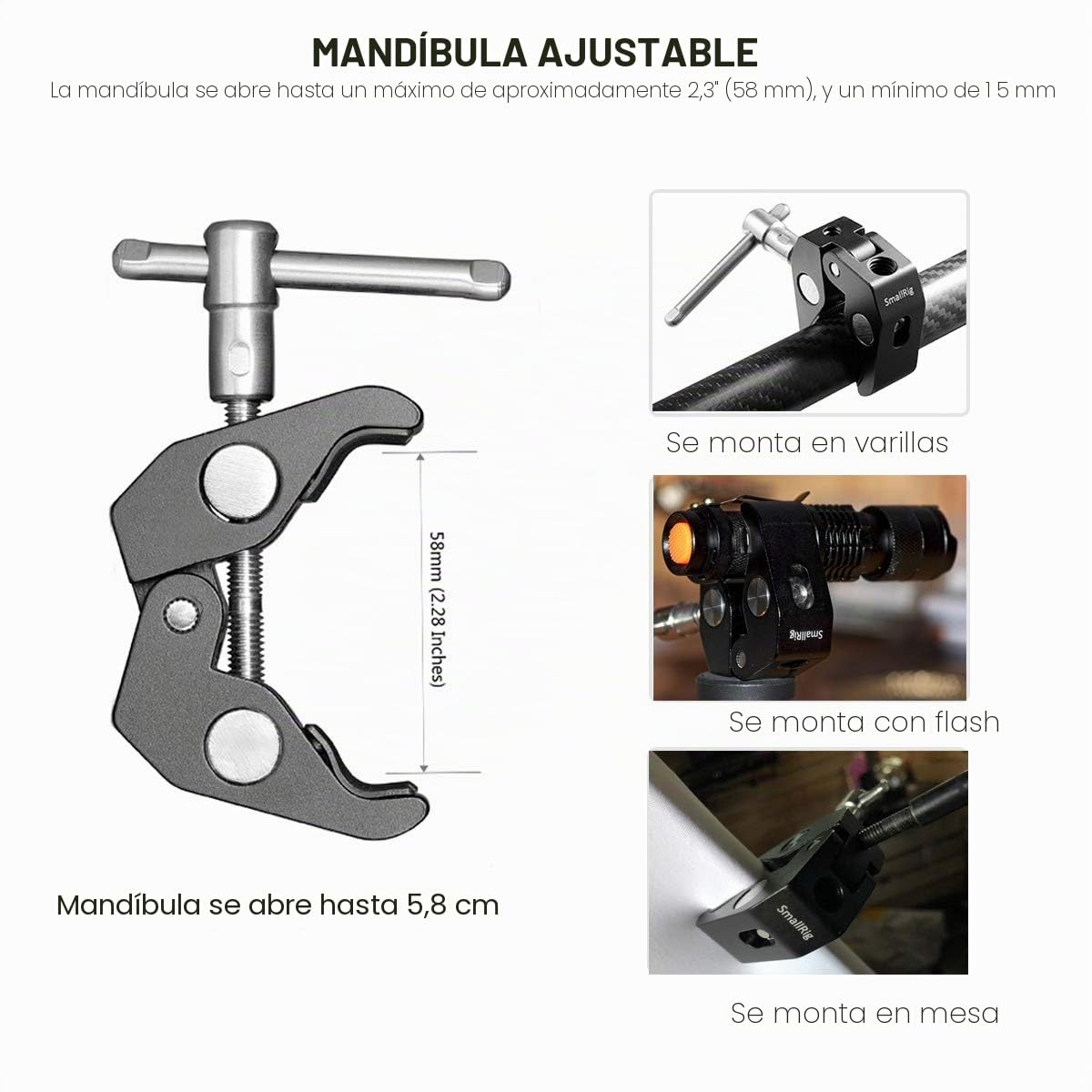 SMALLRIG Brazo Magico 5 Pulgadas con Super Clamp Pinza, Carga 2.5kg de Aleación de Aluminio para Monitor y luz LED - KBUM2730
