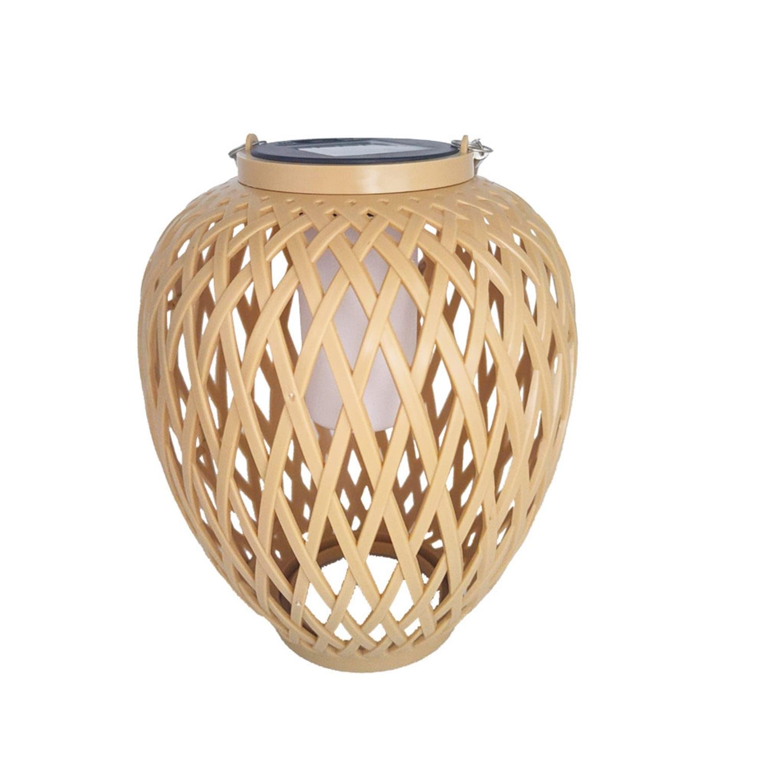 Hanging Lantern with Woven Shade Cordless Lantern with Rope Loop Decorative Solar Garden Light Rustic for Patio, Porch, Spherical-image-25