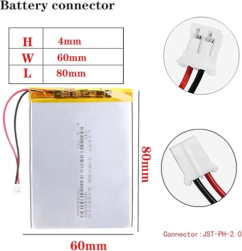 Miniatura 2 de Litro 3.7V 3000mAh 406080 Lipo batería recargable de iones de litio con conector JST 0.079 in