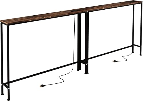 Mesa consola estrecha de 78.7 pulgadas con toma de corriente, mesa de sofá ultrafina de 5.9 pulgadas con almacenamiento, mesa de entrada estrecha,