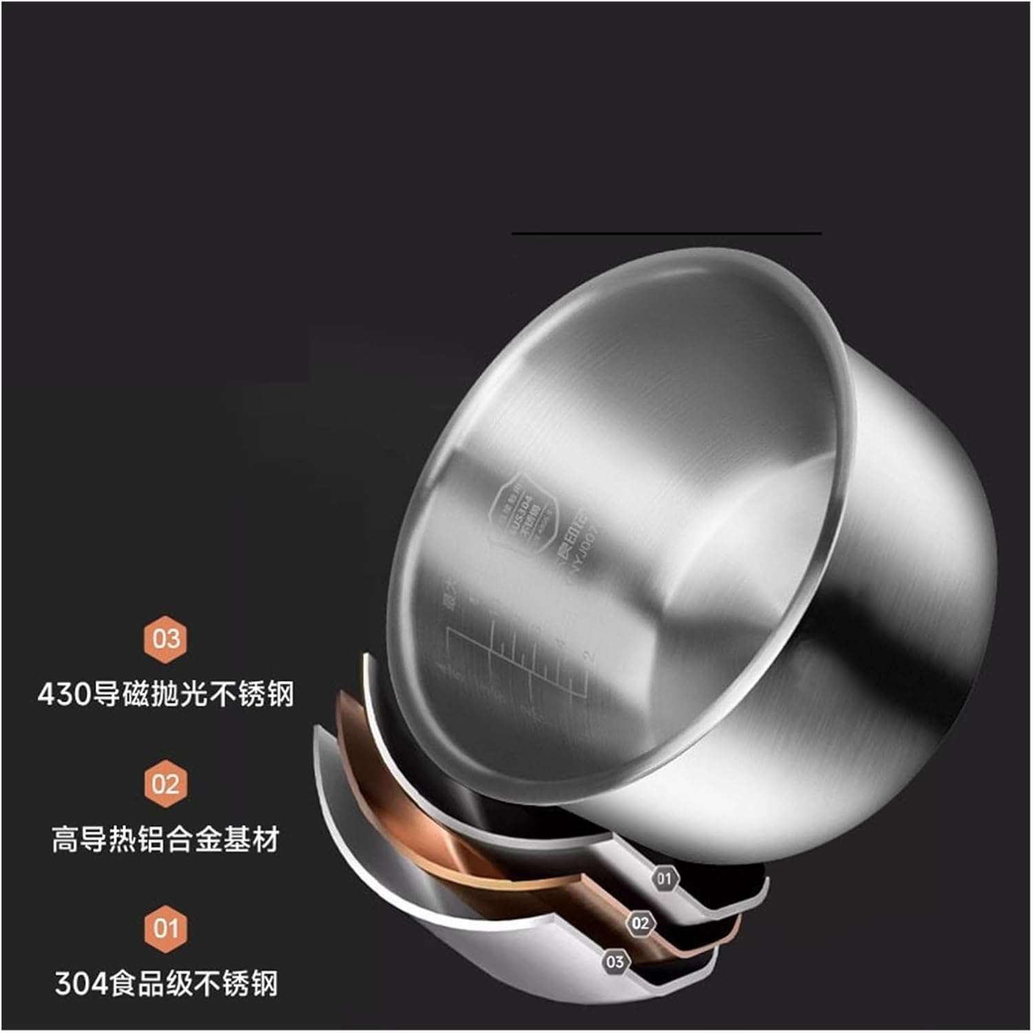 Stainless Steel Pot Liner Compatible for Midea CD5026P Electric Pressure Cooker Liner 5L Replace The Inner Pot Rice Cooker Container Replacement Inner Pot Kitchen Tools Rice Cooker Parts