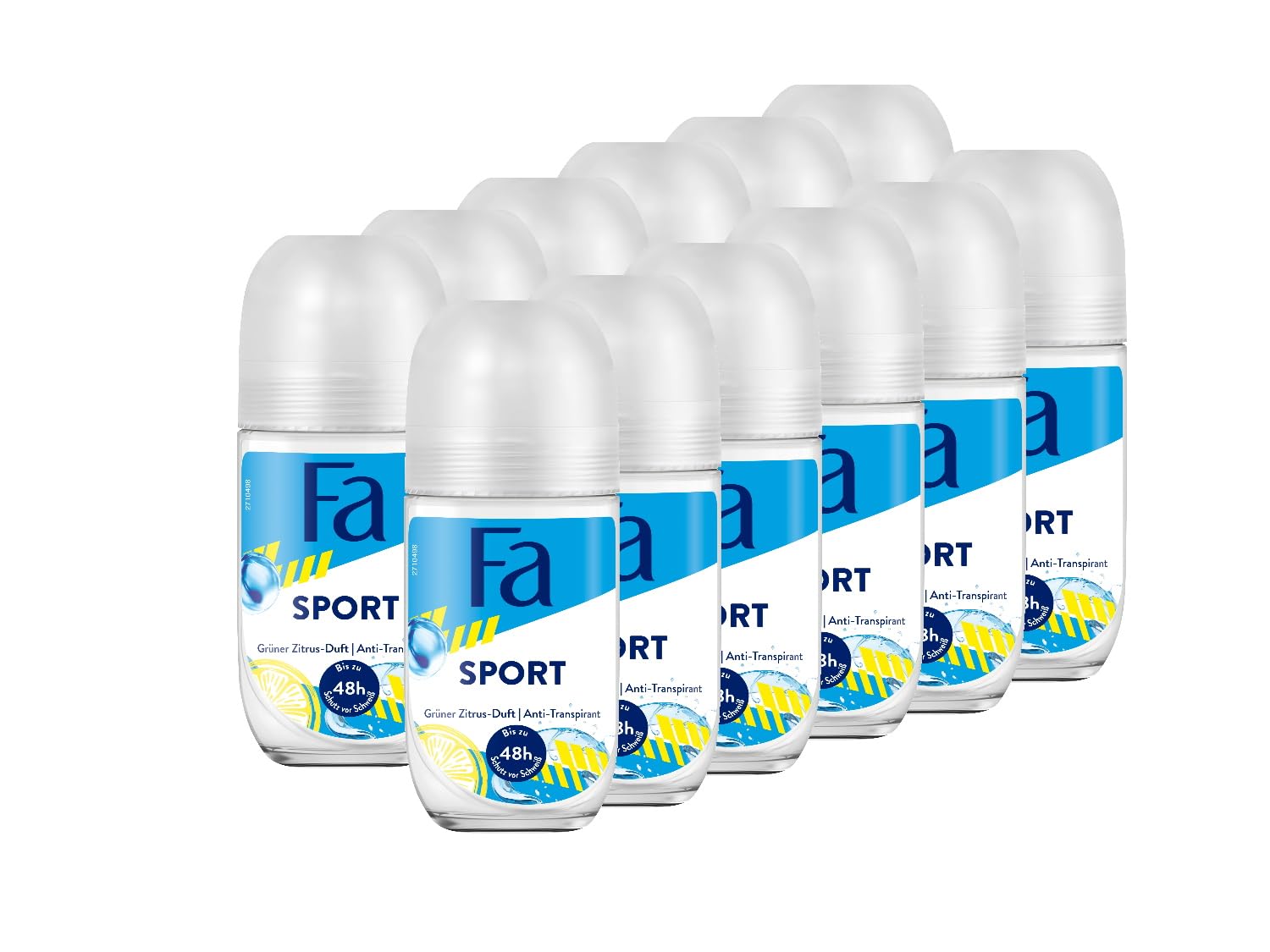 Fa Deo Roll-on Sport (12x 50 ml), Anti-Transpirant mit bis zu 48h Schutz vor Schweiß & Körpergeruch, Deo mit dem belebend-frischen Duft von grünem Zitrus