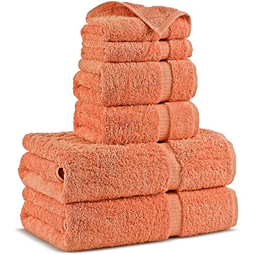 Towel Bazaar Premium Turkish Cotton Super Soft And Absorbent Towels (6-Piece Towel Set, Coral) #TOP2