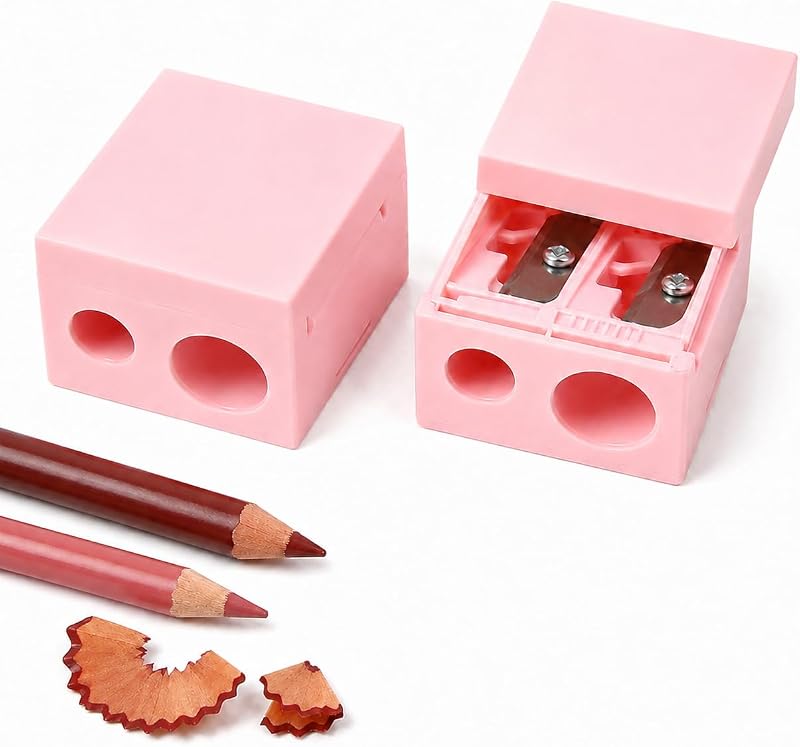 Apontador Muexoee para lápis de maquiagem, tamanhos regular e grande, com haste de limpeza, cor Rose, 2 unidades