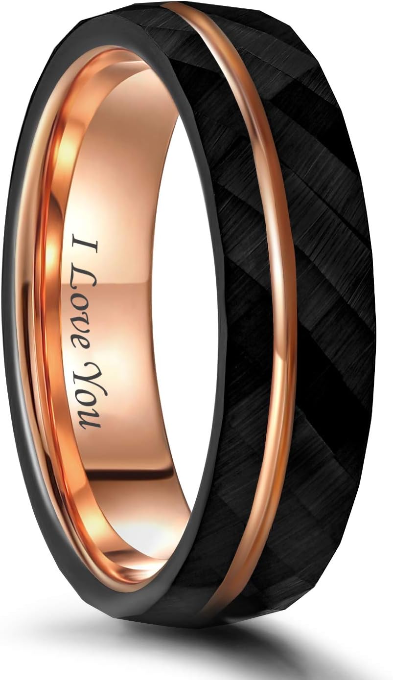 Frank S.Burton 4mm 6mm 8mm Tungsen Rings for Women Men Black and Rose Gold Plated Thin Stacking Rings Hammered Matte Finished Engagement Wedding Bands Comfort Fit Size 5-14