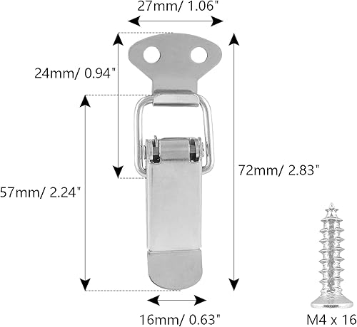 Miniatura 3 de Waziaqoc Paquete de 4 pestillos de palanca de acero inoxidable con resorte, clip de abrazadera con tornillos para cajas de pecho, caja de