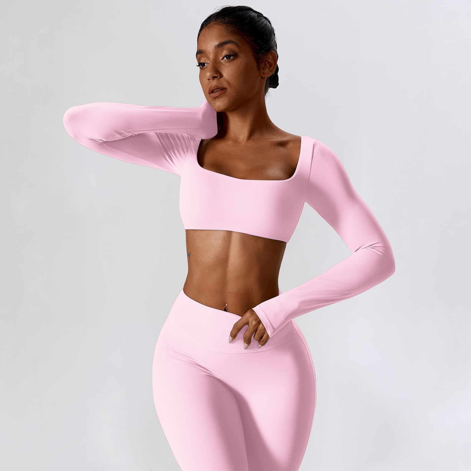 IDOPIP Set sportivo da donna a maniche lunghe per il fitness: set da palestra in due pezzi con maniche lunghe e leggings – abbigliamento sportivo per yoga pilates allenamento
