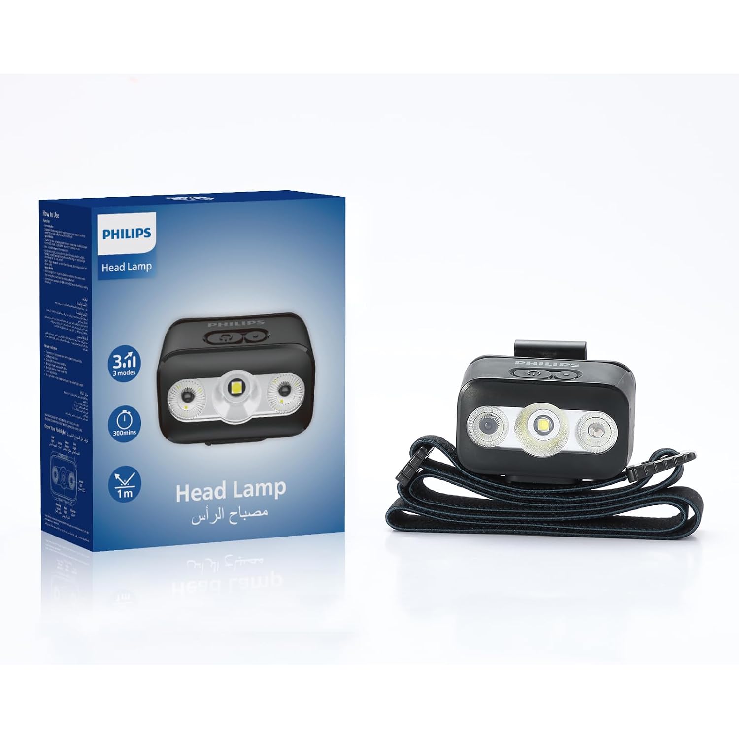 Philips 5W Rechargeable Headlamp, 1000mAh Battery, 140°Tilt & Smart Gesture Control, Super Bright LED Light for Camping, H...