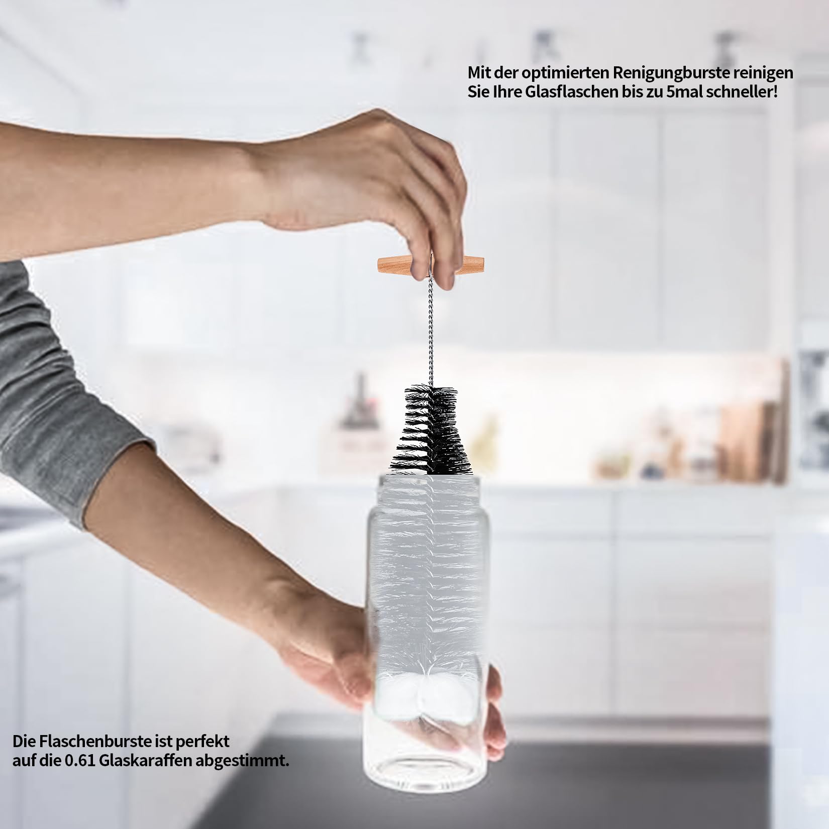 2 Spazzole Per Bottiglie Da 35 Cm – Compatibili Con SodaStream E Bottiglie Duo – Setole + Spugna Per Pulizia 360° – Manico In Legno Ergonomico