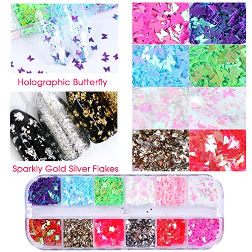 Nail Glitter Sequins Set, Laser Butterfly Star Chunky Glitter Flakes Nail Sequin Acrylic Paillettes, Holographic Nail Polish Sparkle Nail Glitters For Acrylic Nails Makeup Resin Mold (4 Styles) #TOP1
