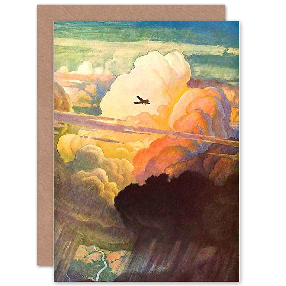 Wee Blue Coo PAINTING SKY CLOUDS AEROPLANE FLIGHT 1938 BLANK GREETINGS CARD