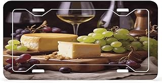 White Wine Cheese Cake Grapes Decorative Car Front Flag License Plates with 4 Holes,Vanity Aluminum License Plate, Suitable for Truck Car Door Plate Auto Accessories 6X12 Inch