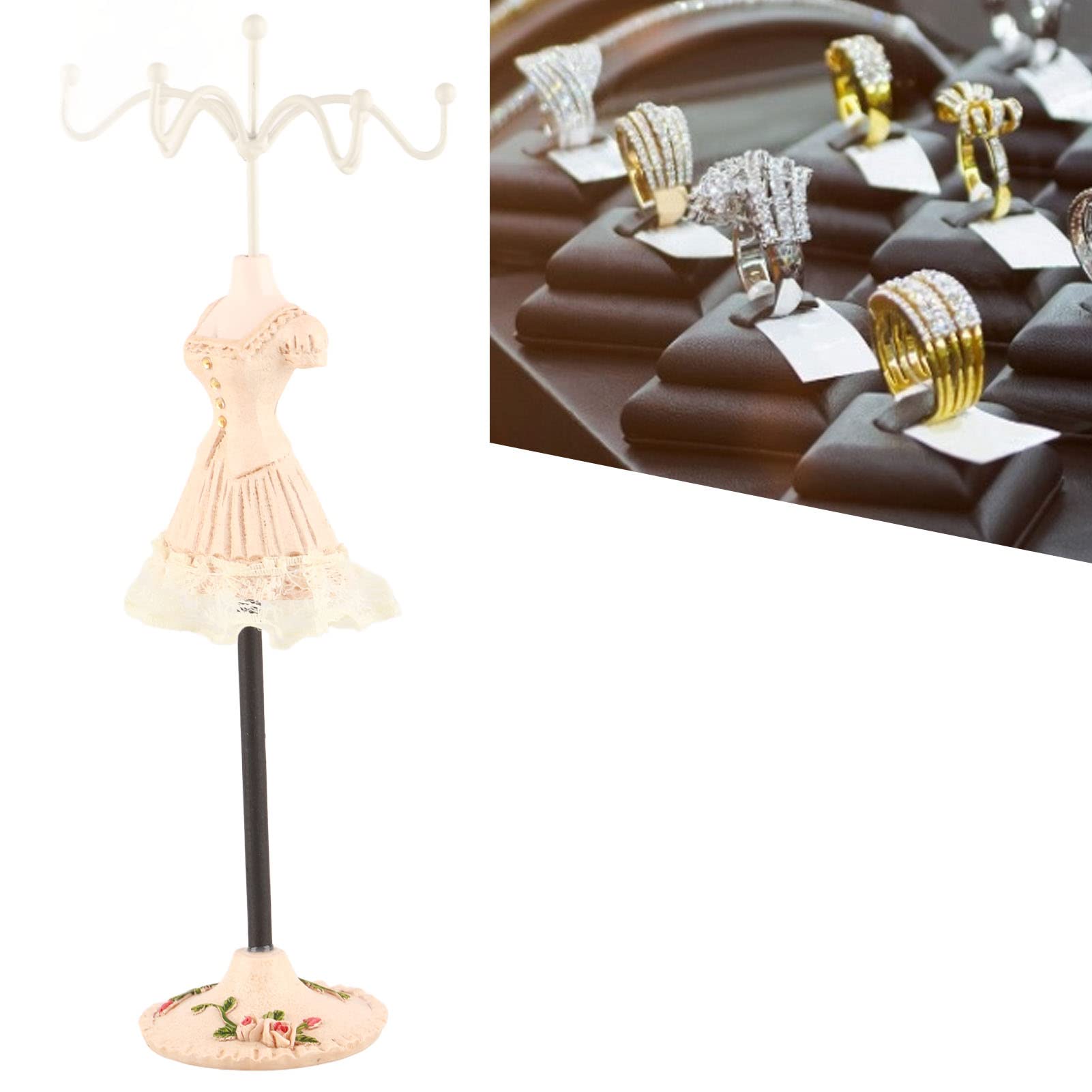 Organizzatore Gioielli con Staffa Girevole, Espositore per Collane Orecchini Bracciali Anelli in Resina Poliestere, Porta Accessori per Bambole Regalo Donna Ragazze Camera da Letto Vetrina(E)