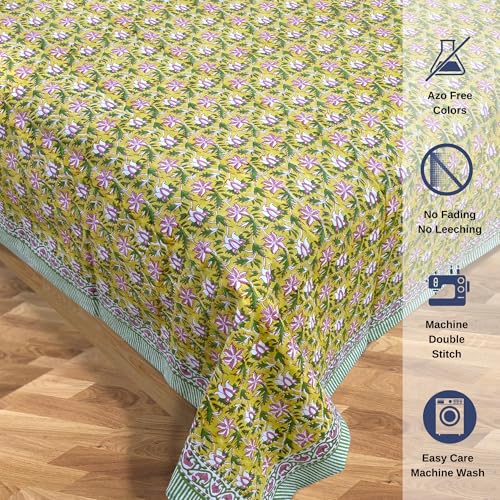 Image of TOAI Hand Block Printed Bedsheet | Bed Spread Flatsheet Bed Sheet | Pure Cotton | King Size 108 inchx108 inch | 300 TC Long Staple Cotton | 2 Reversible Pillow Covers |Pink Floral Pond