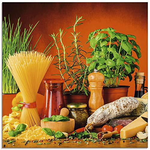 ARTland Wanddeko Glasbilder Wandbild Glas Bild einteilig Quadratisch Toskana Italien Dolce Vita Pasta Gemüse Kräuter Gewürze Mediterran S7SM