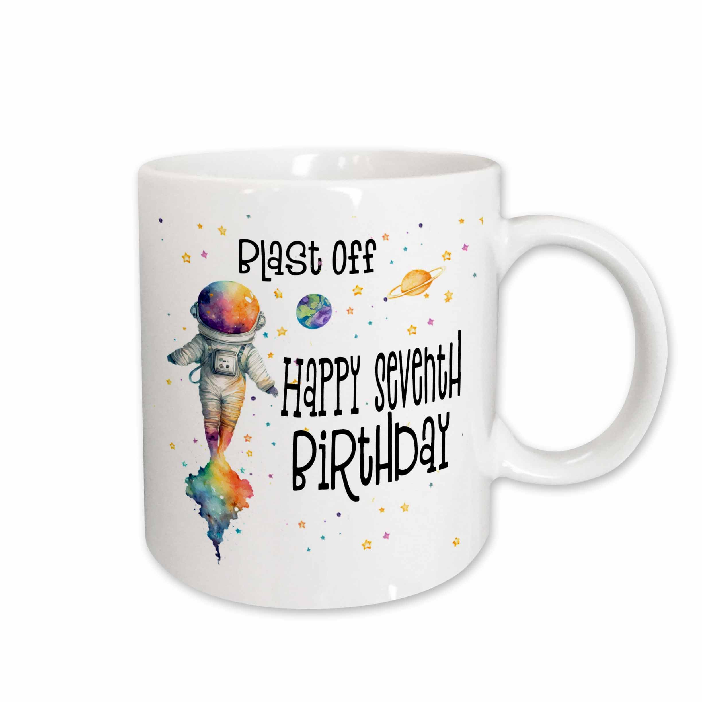 Cute Astronaut Blast Off Happy Seventh Birthday 11oz Mug