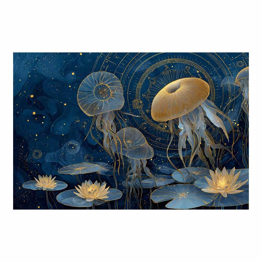 HUYEEI at Sea Ocean Painting Jellyfishs Seascape Wall Pictures Modern for Bedroom Office Decoration Room Home Decor Works(blue)-70x100cm Unframed