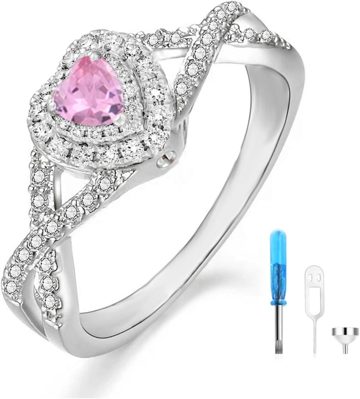 Gemstone Cremation Urn Ring for Ashes 925 Sterling Silver Personalized Heart Shape Gemstone Moissanite keepsake Memorial Ashes Ring for Women Keepsake Memorial Jewelry for Ashes