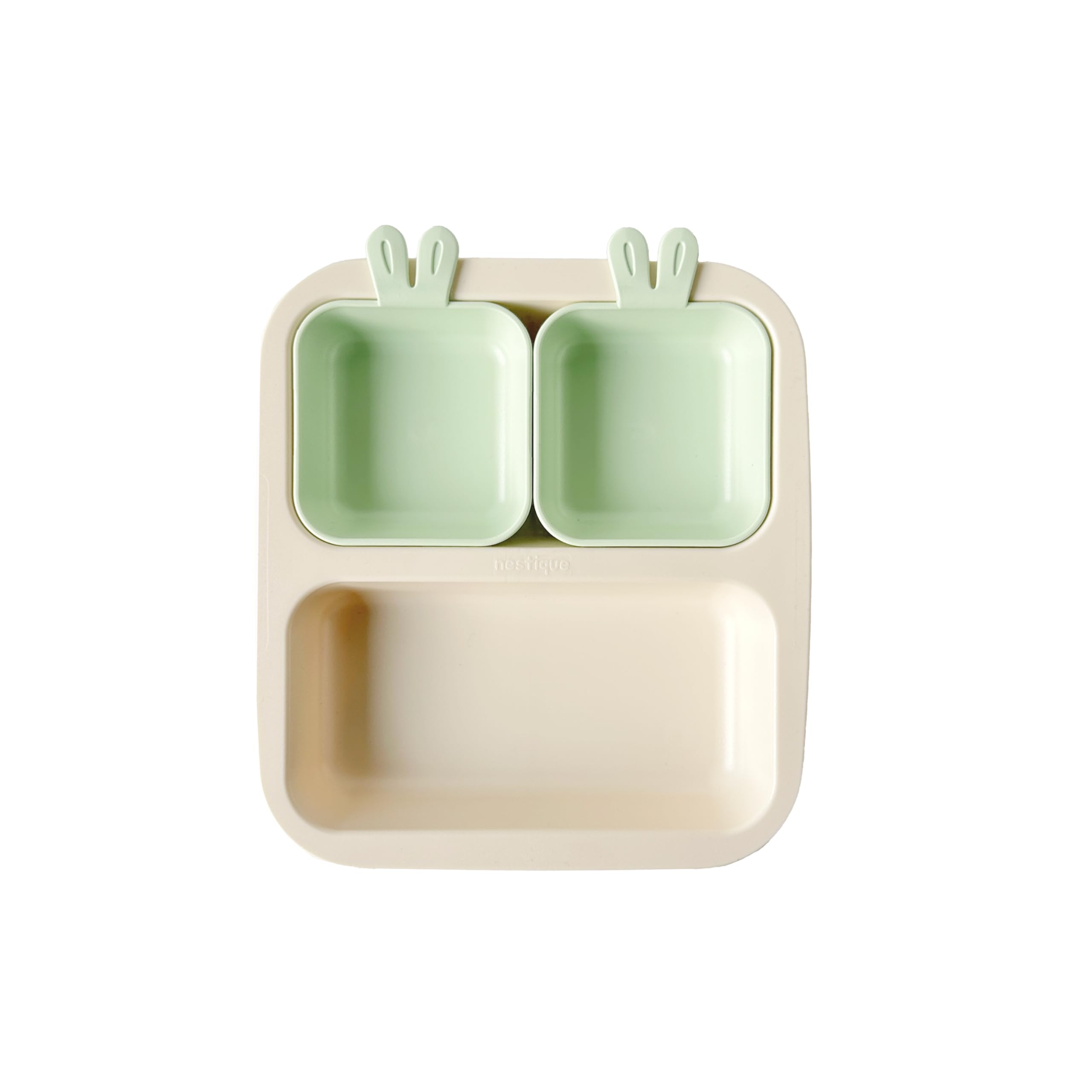 NESTIQUE Rabbit Mini Plate for Baby | Non-Slip Suction Baby & Toddler Plate | BPA-Free Kids Dinnerware | Divided Design | Heat Resistant Microwave and Dishwasher Safe (Luminary Green)