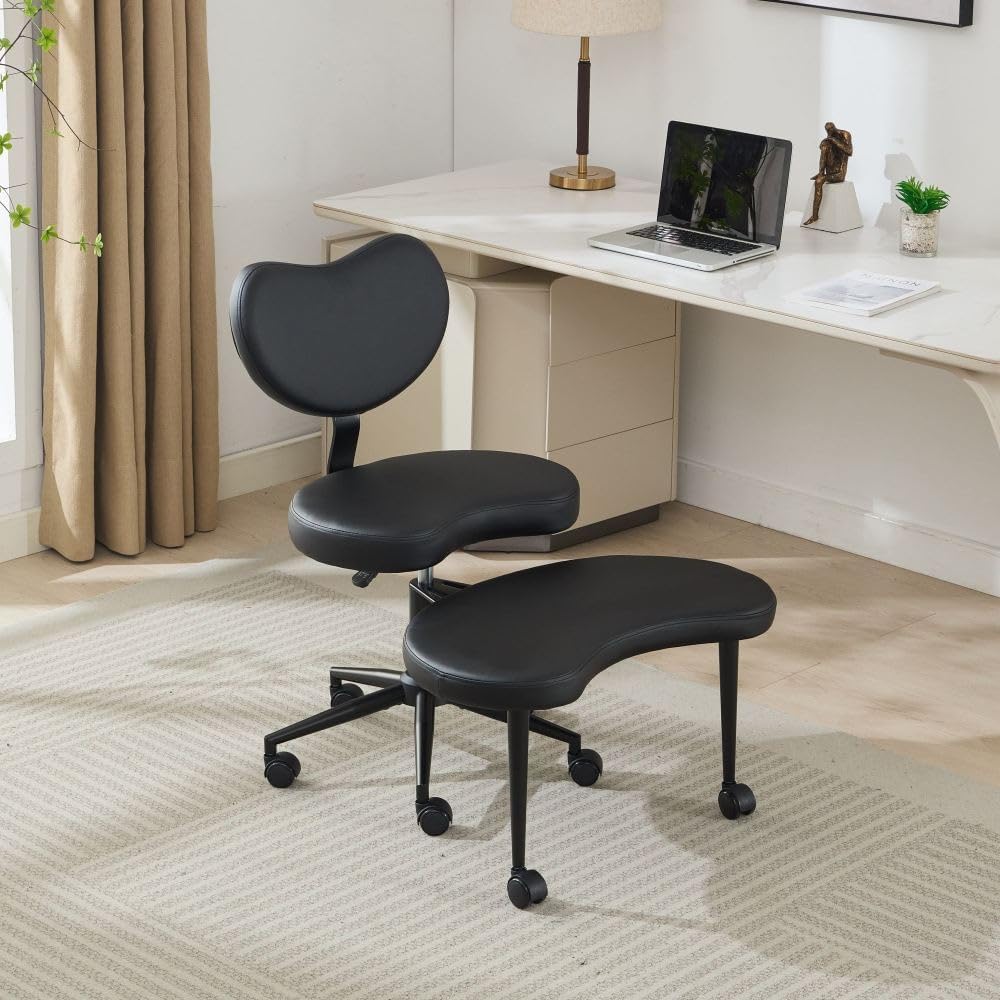 Meditation Chair Plus, Cross Legged Chair with Wheels, ADHD Chair with Lumbar Support and Adjustable Stool, Flexible Design for Fidgety Sitters - Black PU