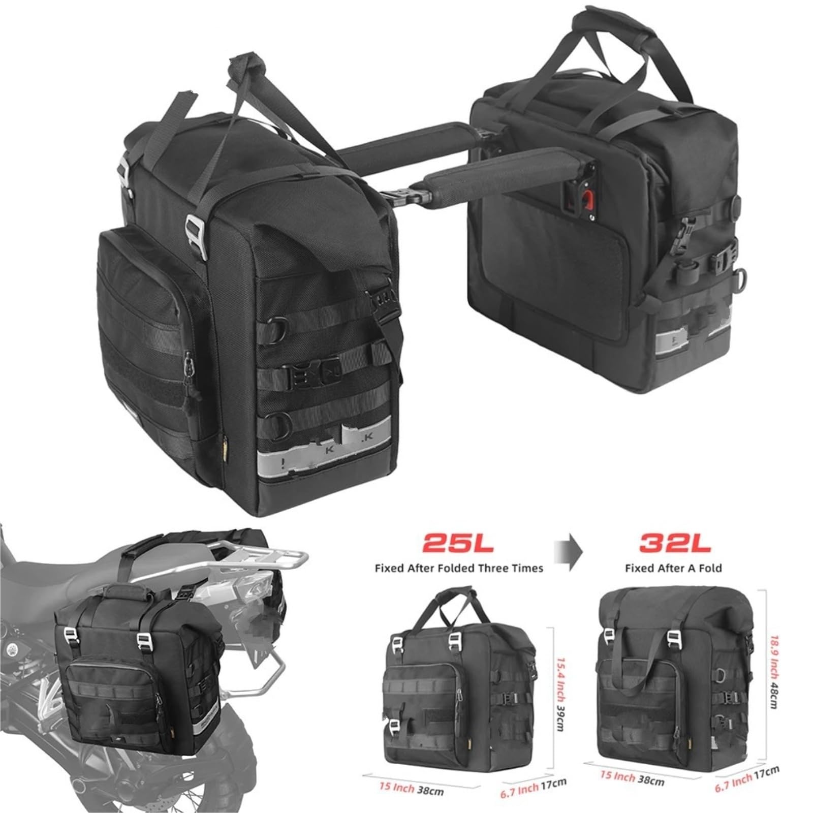 Seitentasche, 25 L, Würfel, Anti-Fall, Schnellverschluss, Motorrad-Sattelbox, REIT- Und Reisegepäcktasche GepäCktasche FüR Motorrad