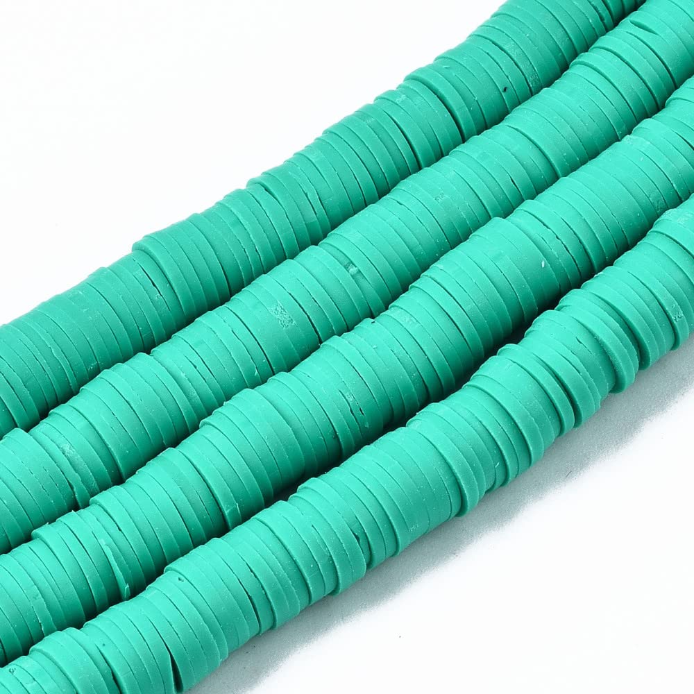 Handmade Polymer Clay Heishi Beads 8mm x 1mm – Sea Green