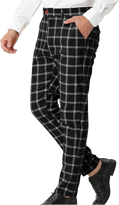 Pantalones chinos a cuadros para hombre, ajustados y ajustados, casuales,  elásticos, a cuadros, pantalones de vestir de negocios : Ropa, Zapatos y  Joyería - Amazon.com